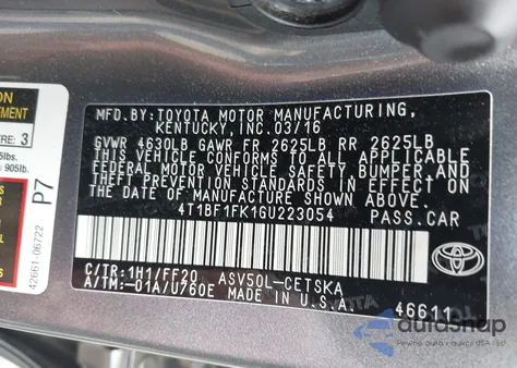 2016 Toyota Camry Se z USA, uszkodzony, nr VIN 4T1BF1FK1GU223054